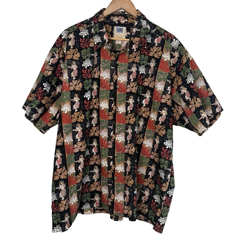 Kahala Hawaiian Shirt Mens 2XL Hula Print Floral Aloha Made In Hawaii Cotton